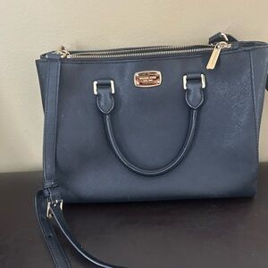 Michael Kors Black Leather Satchel with Gold Details